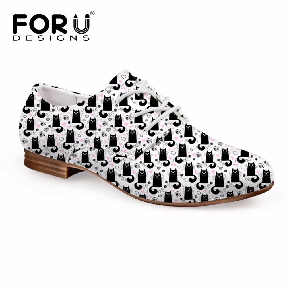 FORUDESIGNS/милые женские модные кожаные туфли с объемным изображением кота Новые
