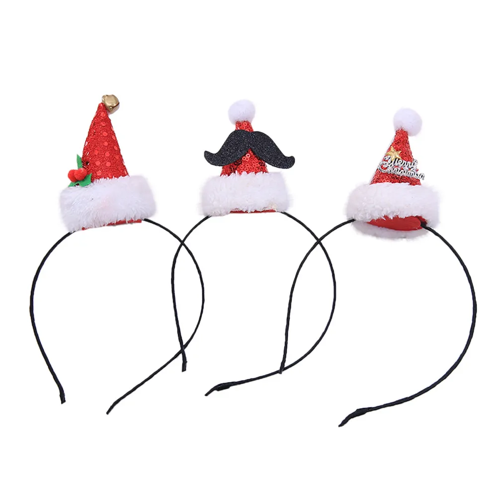 Красивые рождественские шапки с бантиком для девочек; Горячая Рождественская повязка на голову; рождественские вечерние украшения; двойная повязка на голову с застежкой