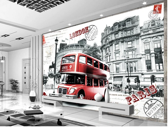 Настенные ретро-обои на заказ виниловые обои с красным лондонским автобусом для