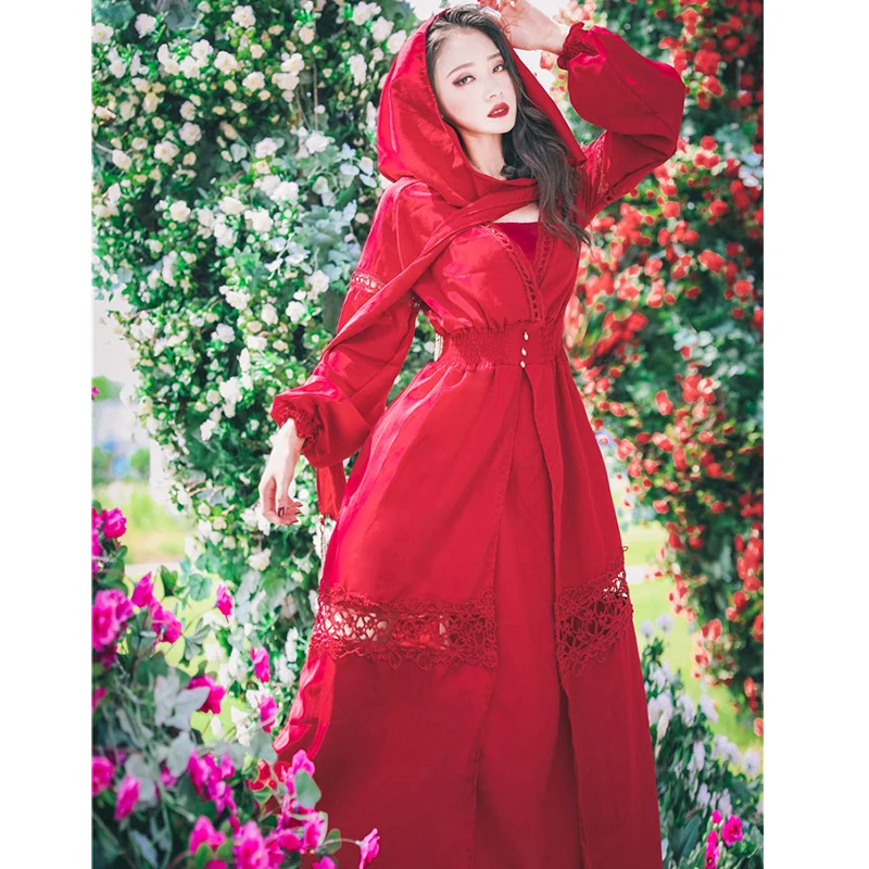 

Vacation Beach Vintage Hollow Women Long Dress Casual Elegant Artistic Long Gowns Open Side Split Ethnic Style Dresses