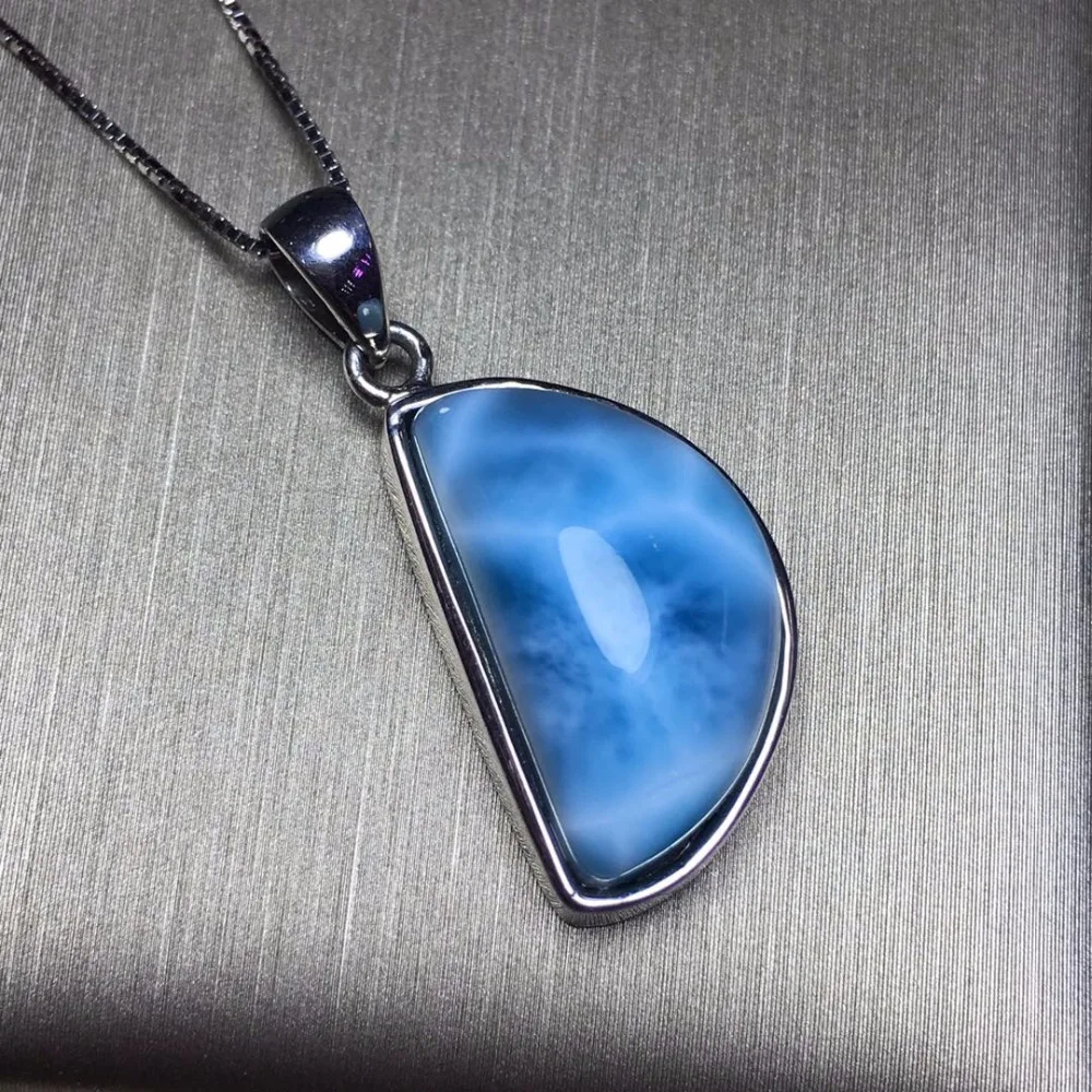 

Fine Jewelry Real 925 Steling Silver s925 100% Natural Larimar Stone 5.99grams Gemstone Female Pendant Necklaces Christmas Gift