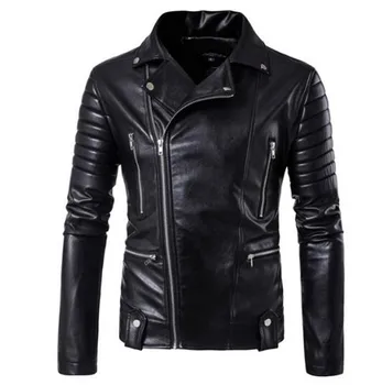 

New Retro Vintage Motorcycle Jackets PU Leather Men Slash Zipper Moto Jackets Lapel Biker Faux Leather Riding Jacket Size M-5XL