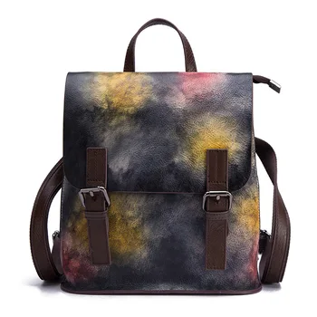 

Genuine Leather Women Backpack Rucksack Students School High Quality Real Cowhide Retro Fashion Travel Bag Daypack Knapsack