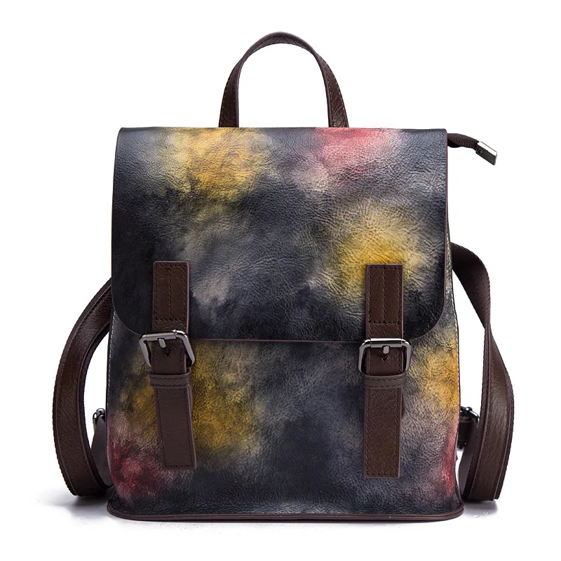 red multicolor Sac Femmes Cuir Mode Voyage Yellow Qualité De L'école Vraie Haute Élèves Vache Peau green Dos À Rétro Véritable SHxd5wTnx