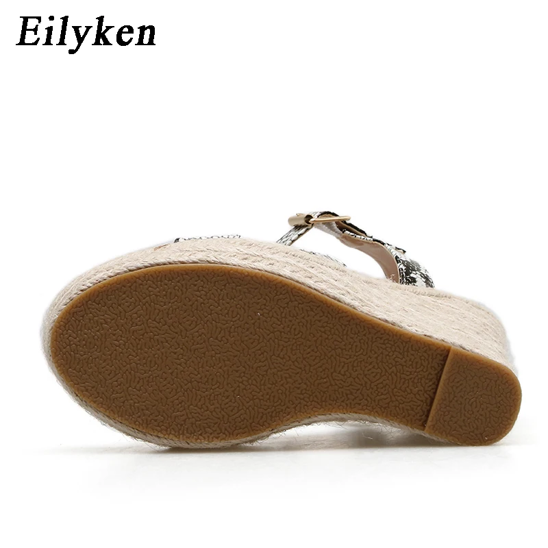 Eilyken/ г.; модные однотонные Босоножки на платформе; женские босоножки из змеиной кожи с открытым носком на высоком каблуке-танкетке с ремешком на щиколотке и пряжкой; женская обувь