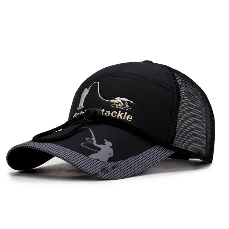 Шляпа для рыбалки, кепка для спорта на открытом воздухе, кепка для пешего туризма, козырек с защитой от ультрафиолета для мужчин и женщин, регулируемая дышащая Кепка для гольфа s - Цвет: Black