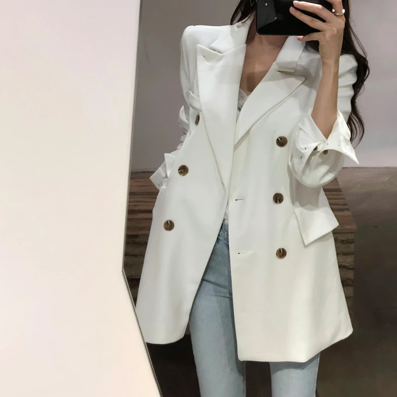 Women Ladies Casual Single-breasted Formal Long Blazer Jacket Pea Coat Slim Fit