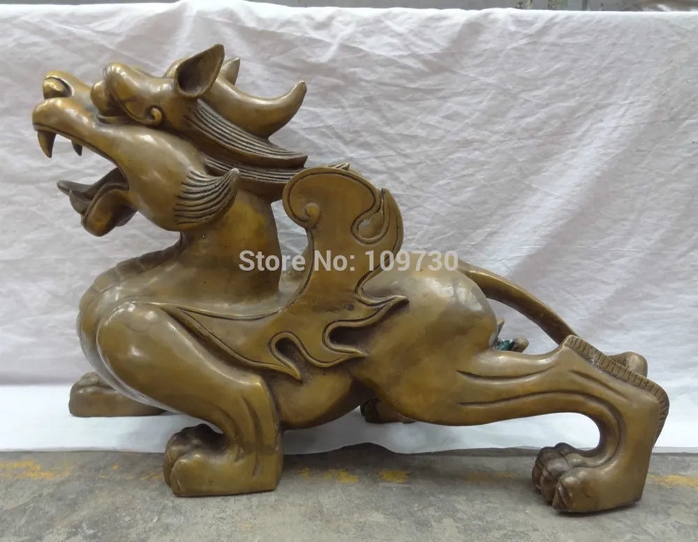 

002784 23" China Bronze Animals Wealth FengShui Dragon Unicorn Kylin Statue Sculpture