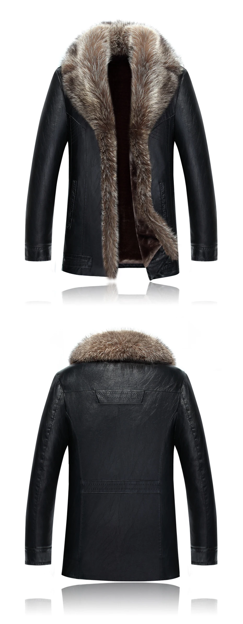2018 новая реальная енота меховой воротник Для мужчин куртка из искусственной кожи Зимняя утепленная куртка jaqueta de couro chaqueta Для мужчин из