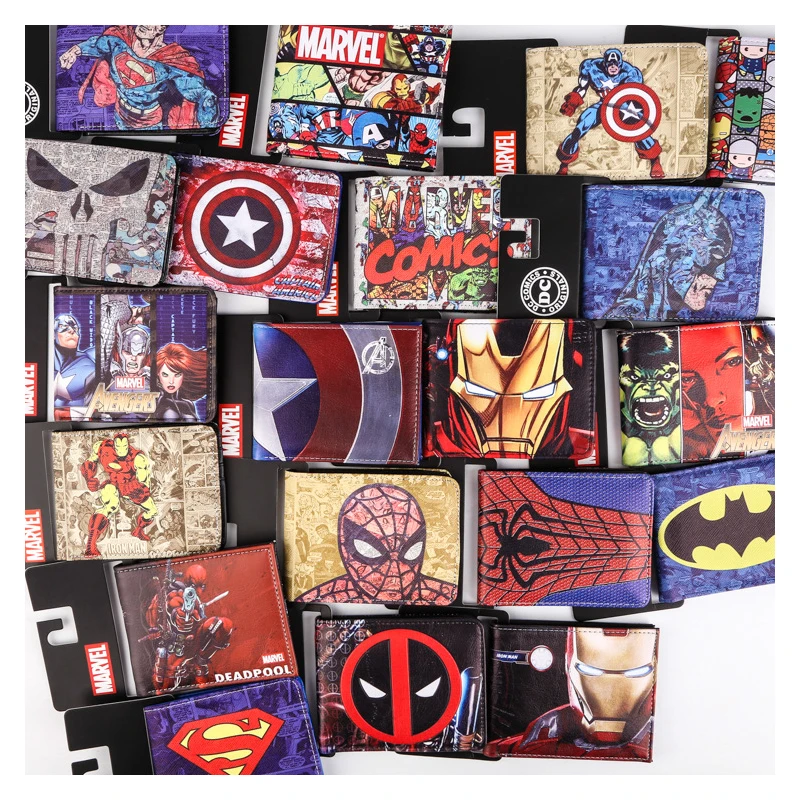 

Random 10pcs/lot Batman Iron Man Captian Superman Marvel Wallets Short Digital Printing PU Wallet for Boys Girls Children