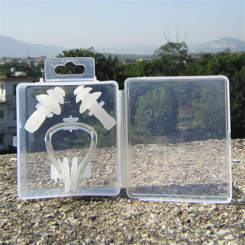 10X Soft Silicone Adult Swimming Nose/Ear Clips Mushroom Shape Swimming Nose/Ear Clips Case Box Water Sports Accessories
