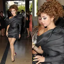 Новые модные платья знаменитостей Мириам Фарес с одним плечом с рюшами Короткие Сексуальные изготовленные на заказ скромные черные коктейльные платья