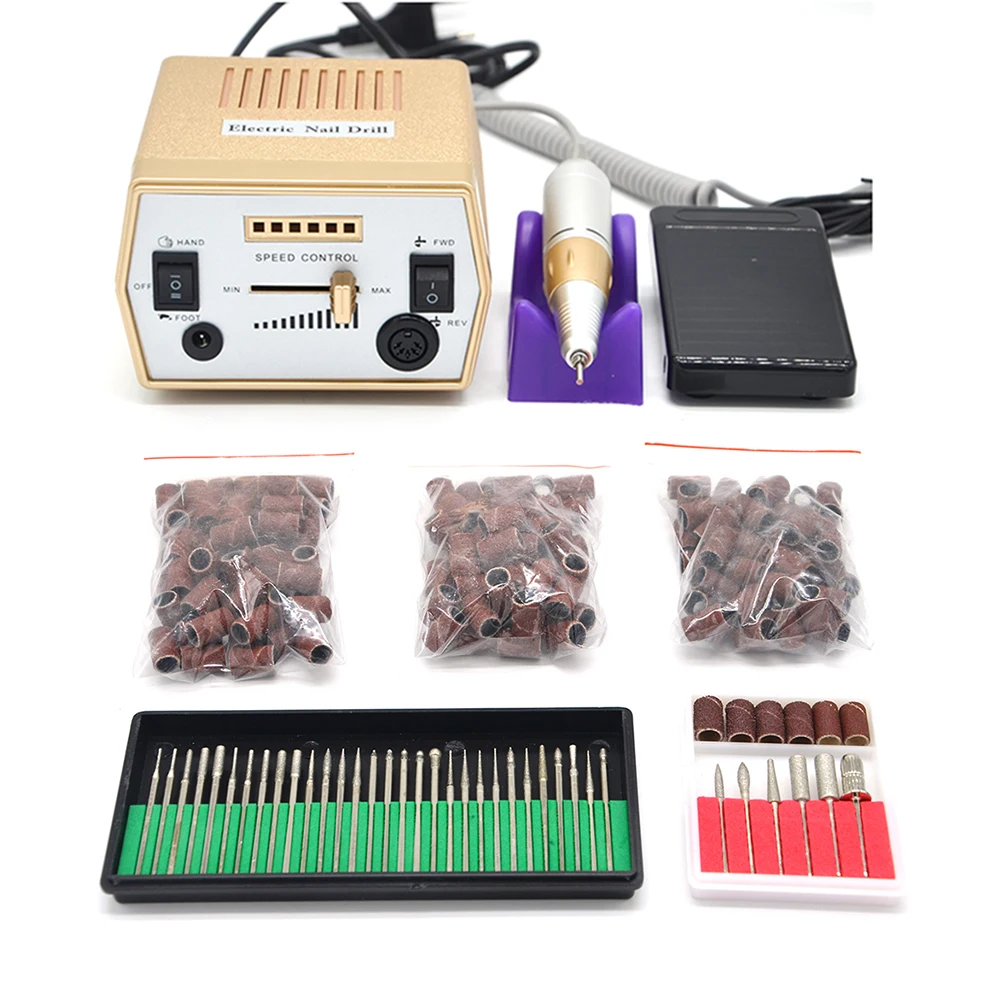 

Pro gold Electric Nail Drill machine Salon polishing pedicure handle nail bits set 150 sand bangs nail accessory tools
