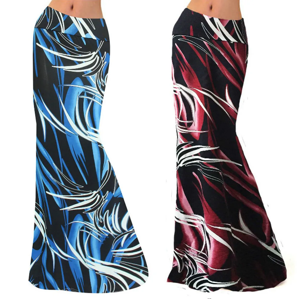 

2019 High Waist Long Pencil Skirt Woman Summer Floral Striped Print Boho Maxi Bodycon Skirts Plus Size Jupe Tube Longue