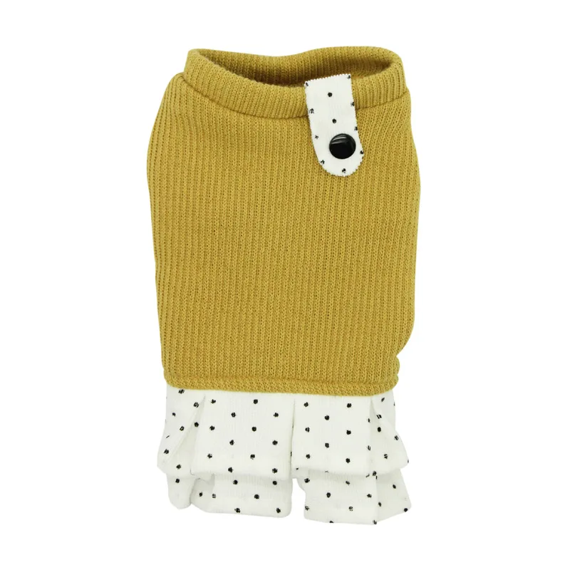 

Autumn and Winter Newest Plain Color Round Neck Polka Dot Printed Dog Dress for Very Small Dog Warm Dog Clothing for Pets