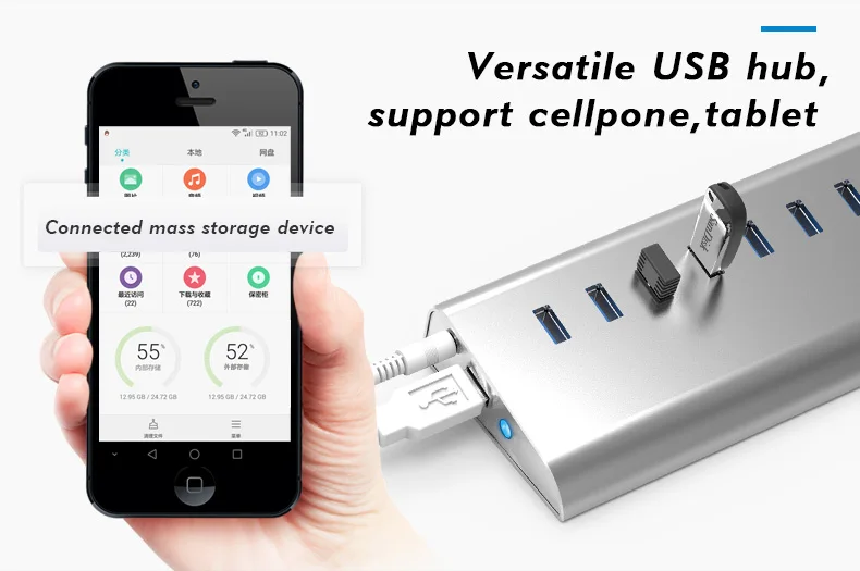 Алюминиевый 10 портов (7 * USB3.0 + 2*1V 1A 1 QC2.0) usb хаб Супер Скоростной разветвитель с