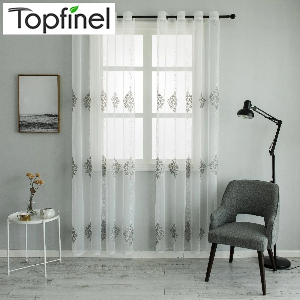 

Topfinel Luxury Tulle for Windows Curtains Jacquard Embroidered Voile Sheer Curtains Tulle for Living Room the Bedroom Kitchen