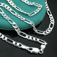 Atacado! Colar com corrente de joias, corrente de joias da moda, colar de prata 925, figaro de 4mm, width16-24 polegadas