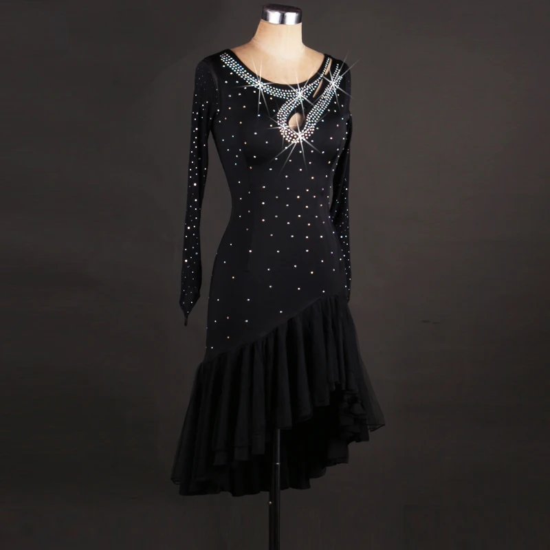 Черный Латинской платья для танцев платье с бахромой латинские танцы платье Женская Одежда для танцев Латинская Сальса платье женские