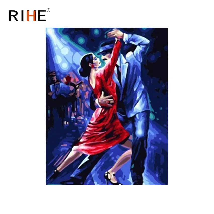 

RIHE Dancing Couples Oil Painting By Number Dance Floor Cuadros Decoracion Acrylic Paint On Canvas For Artwork Modern Home Decor