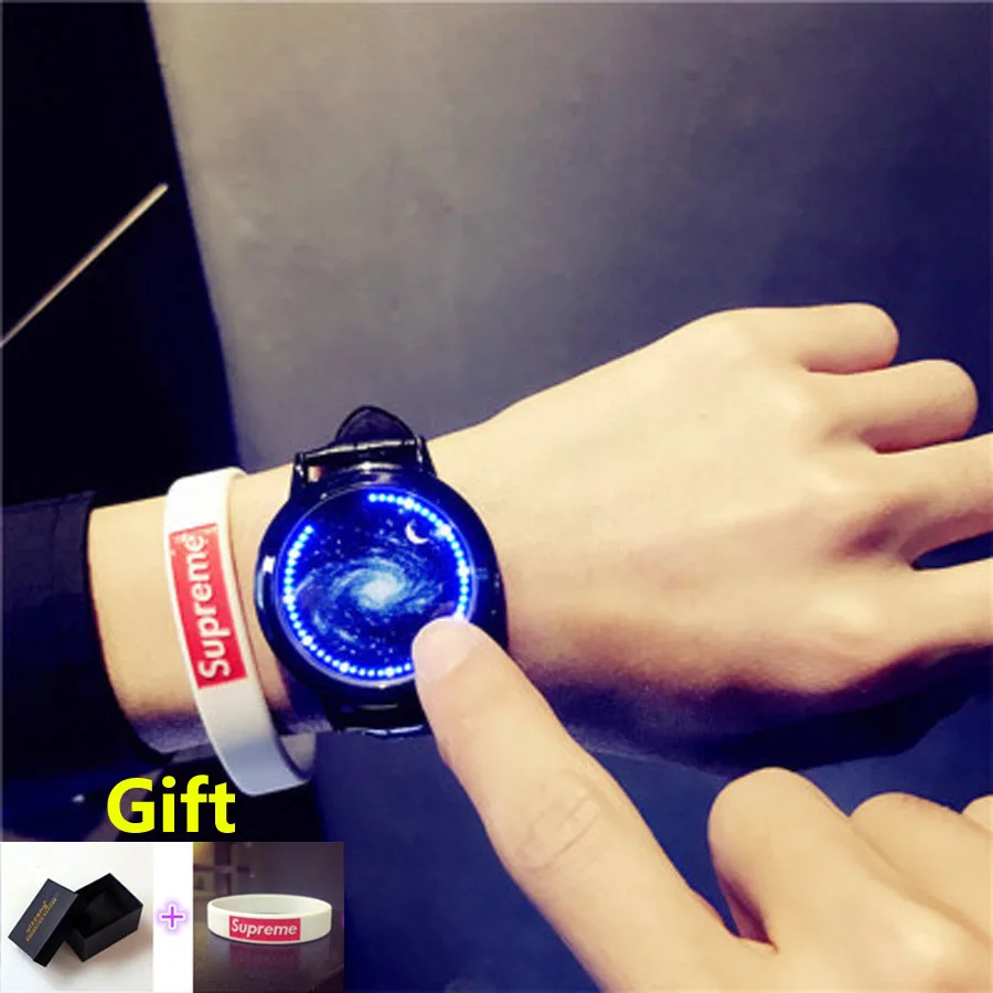 

Unique Digital Watch Men Women Fashion LED Display Digital Wristwatch with Luminous Leather Strap Smart Touch Couple Watch Box