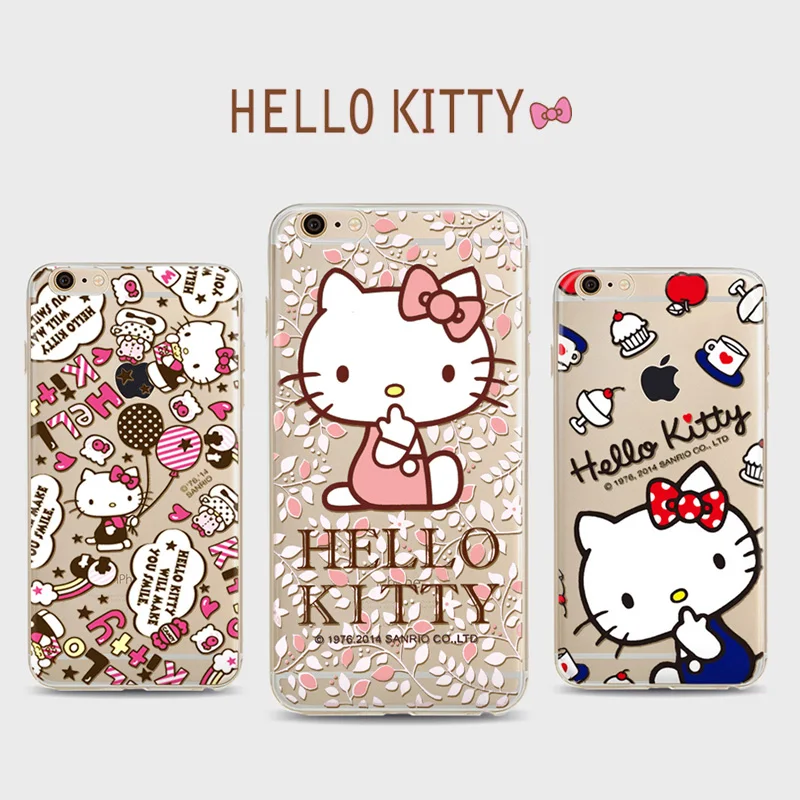 Hello Kitty Clear TPU phone Cases For Iphone 6 6s 6Plus 7