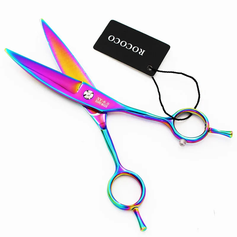 

6.0 inch Rainbow Downward Curved hair scissors Steel Willow Damascus Leaf Cut Shears Professional Hairdressing Scissors