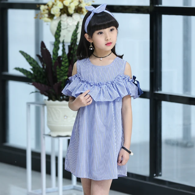 Children's Wear Girl Striped Dress Summer 2019 New Kids Princess Big ...