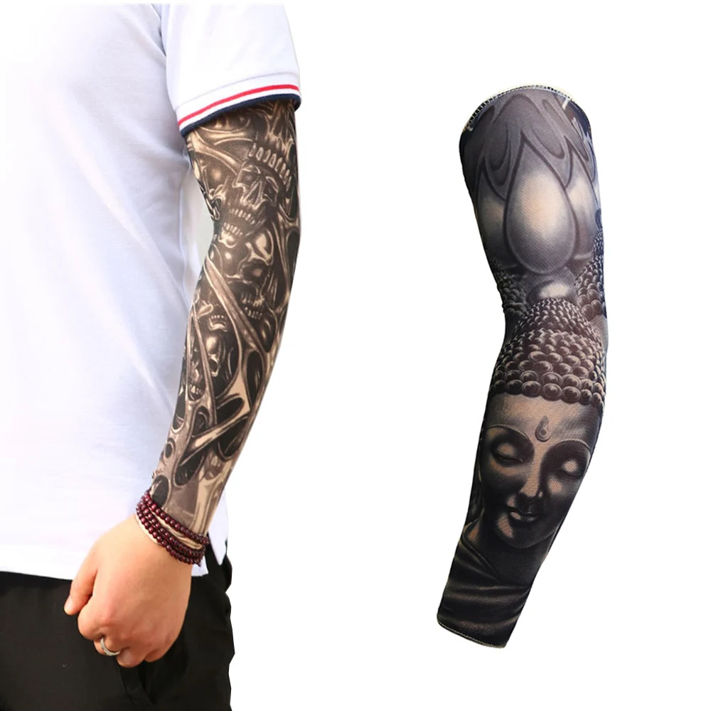 

Hot Cycling Sports Tattoo Sleeves UV Cool Arm Sleeves Cycling Running Arm Warmer Sport Elastic Oversleeve Arm Warmers