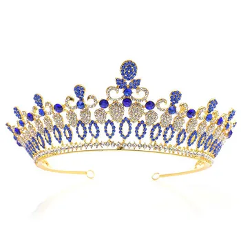 

Luxury Blue/Red Rhinestone Crystal Bride Tiaras and Crowns Queen Noiva Diadem Bridal Hair Jewelry Wedding Hair Accessories BH