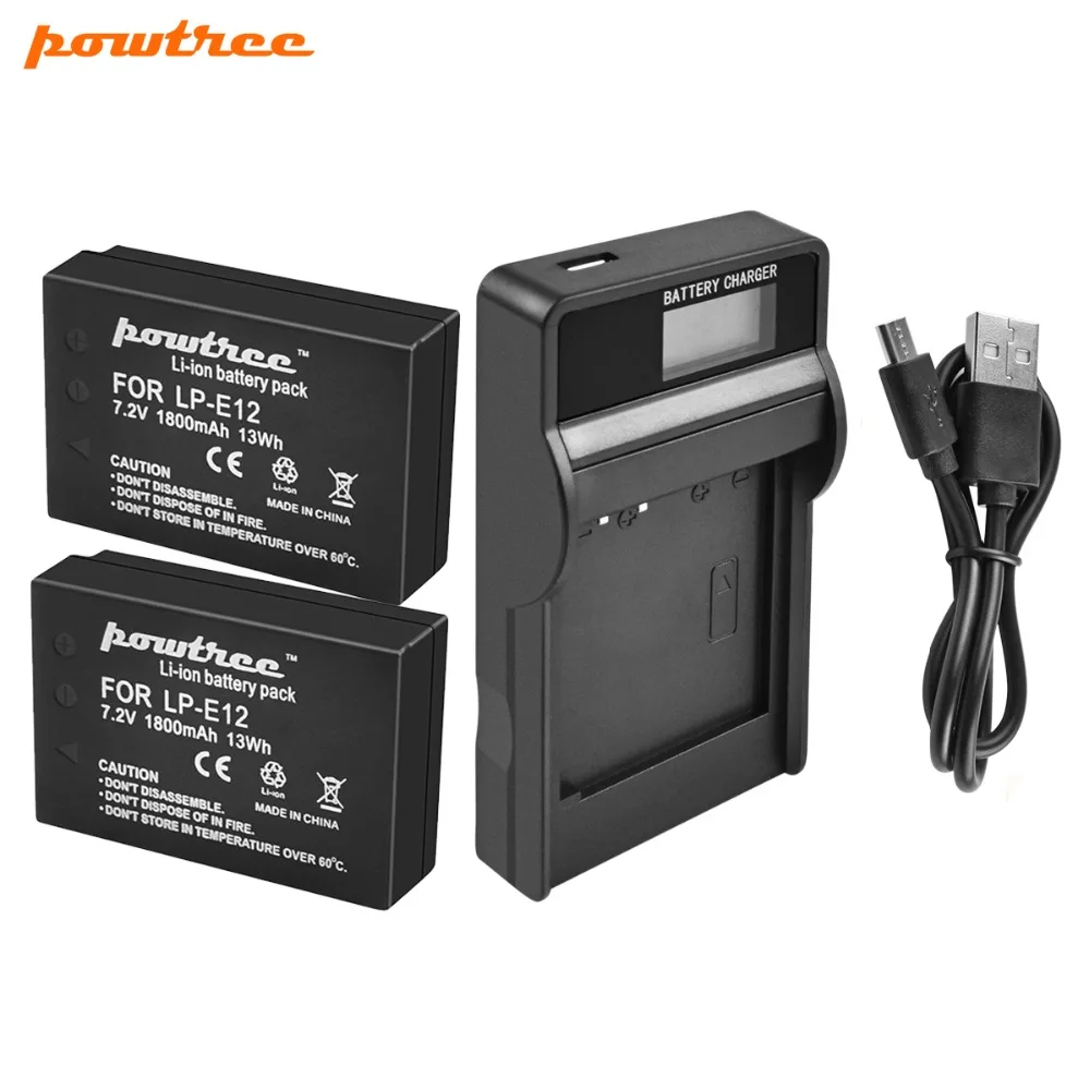 Powtree 7,2 V 1800mAh для Canon LP-E12 LP E12 LPE12 аккумулятор камеры+ ЖК-зарядное устройство USB Замена EOS Rebel SL1 M10 M50 M100 M