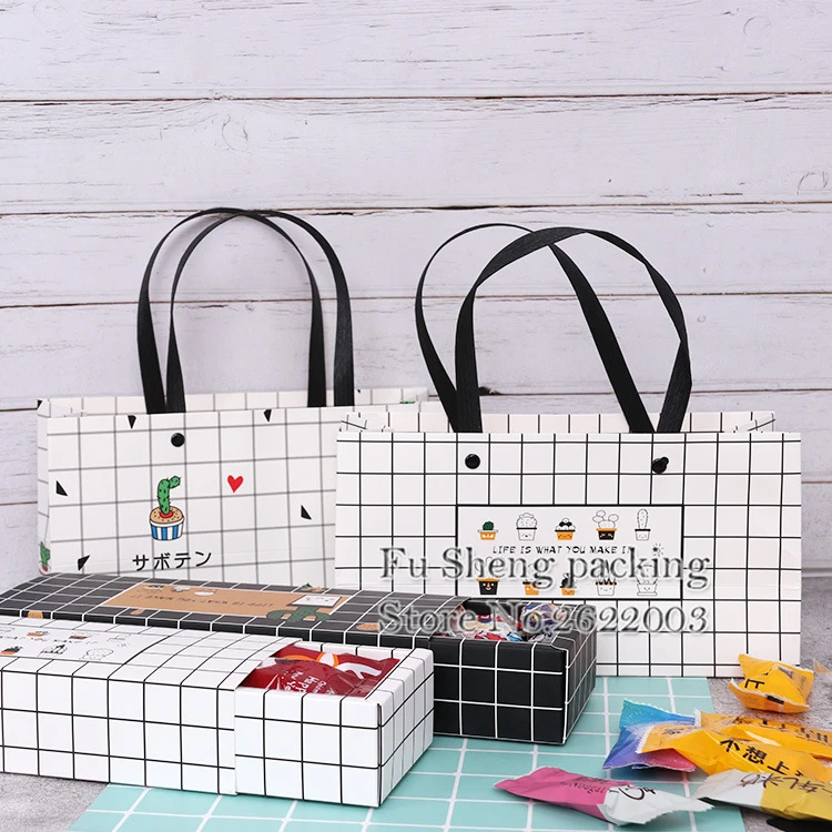 23.5x8.5x4.5cm White black Drawer candy box. line Cactus pattern candy biscuit paper box，Snacks mooncake boxes 100pcs/lot