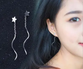 

new wholesale real. 925-STERLING-SILVER star &Twisted bar threader Earrings Dangle Pull Thought chain Rolo chain GTLE909