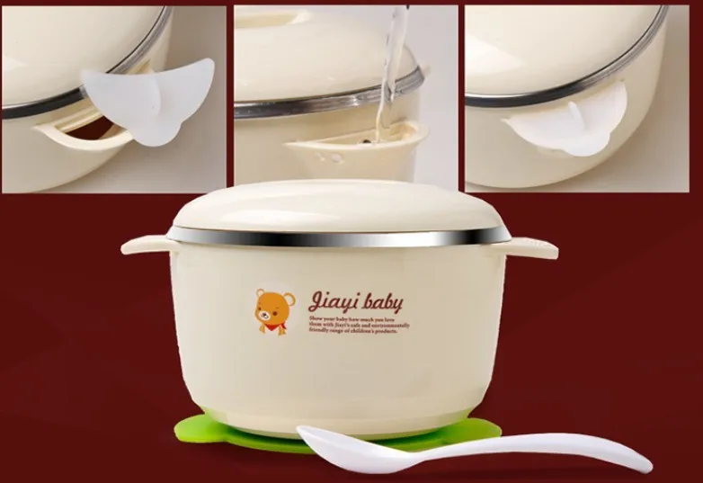 Bacia do Bebê Conjunto de Alimentação Placa de Sucção Livre de Aço Tigelas do Bebê com Tampa Copo Ursos Tigela Bebê Inoxidável Colher Crianças Louça Conjunto Bpa 13 Mamãe e Bebê