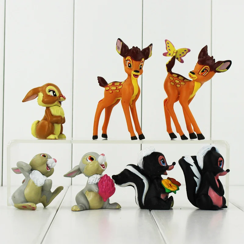 

7pcs/lot Bambi Deer Figure Toy Bambi Thumper Rabbit Flower Squirrel Miss Bunny Butterfly Animal Model Dolls