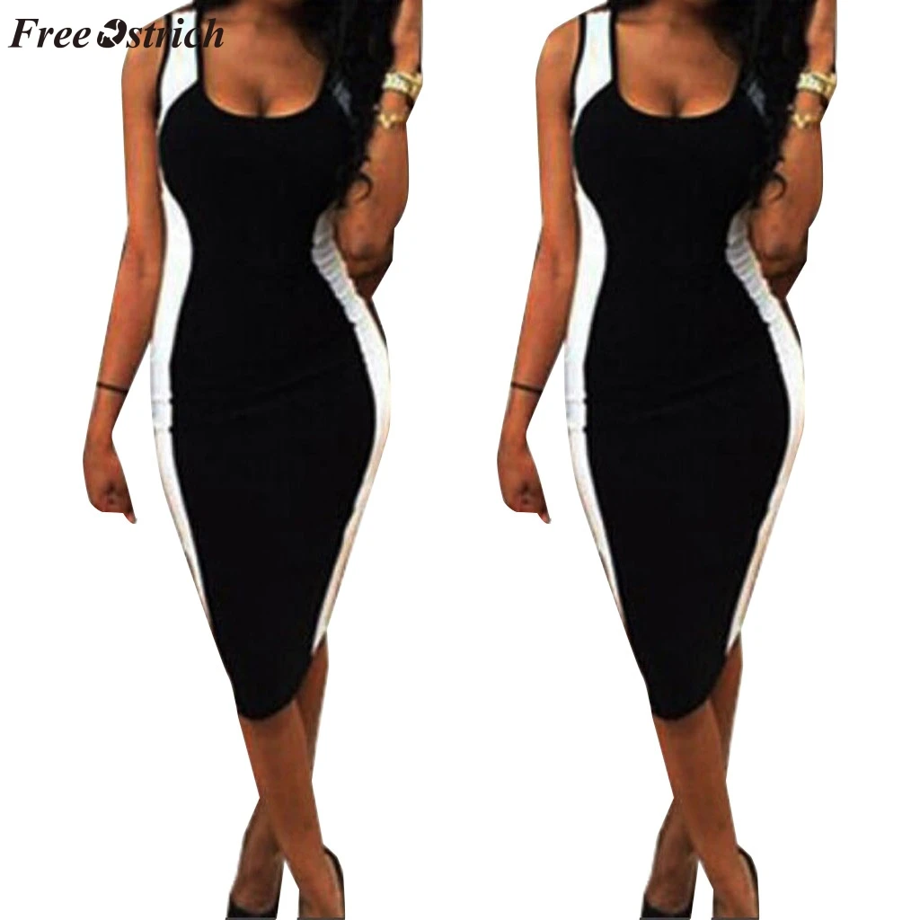 

FREE OSTRICH New tight-fitting large size dress women's black and white striped personality large size dress Slim pencil dress
