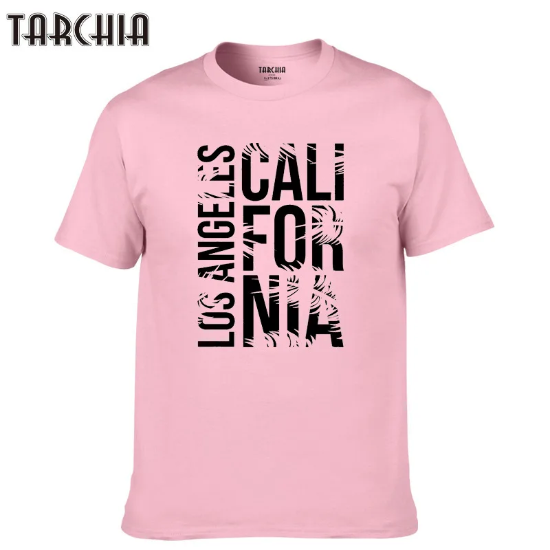 TARCHIA, хлопок, короткий рукав, летняя футболка, Лос-Анжелес, california, повседневная, приталенная, для мужчин размера плюс, футболки, топы, Homme, топы с принтом - Цвет: Розовый
