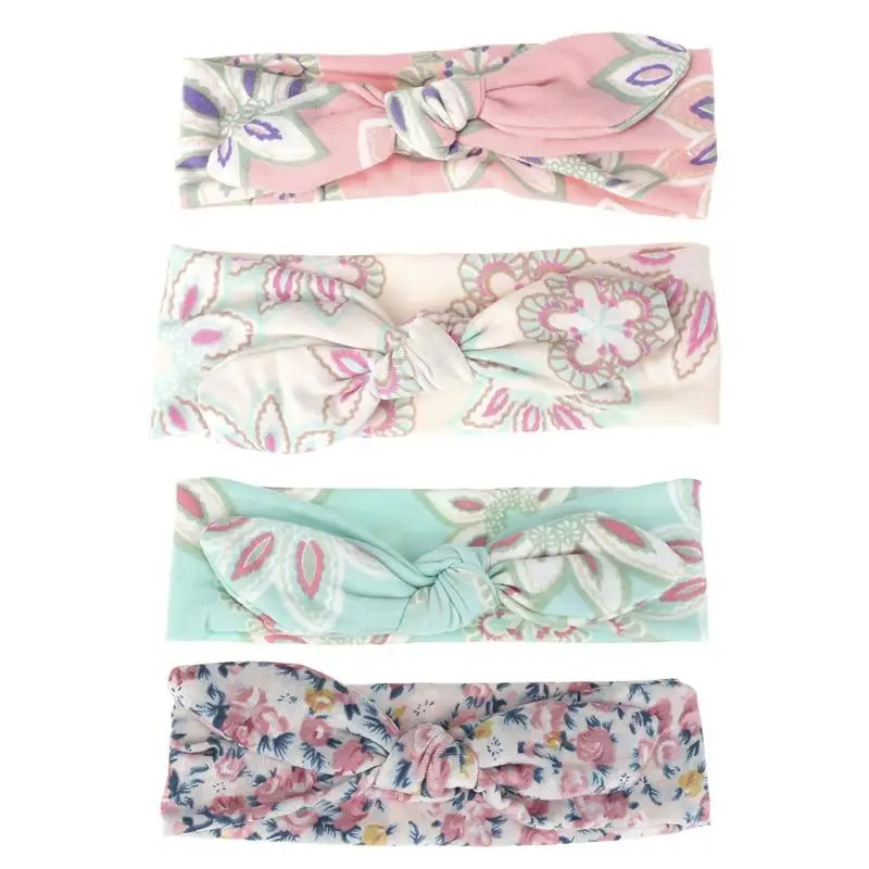

4pcs/set Children Rabbit Ears Elastic Hair Bands Printing Cotton Girls Headwear Infant Hair Accessories Headbands