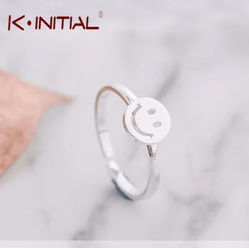 Kinitial 1Pcs Fashion 925 Silver Wedding Engagement Rings For Women Smile face Funny Finger Jewelry Female Smile Ring Bijoux