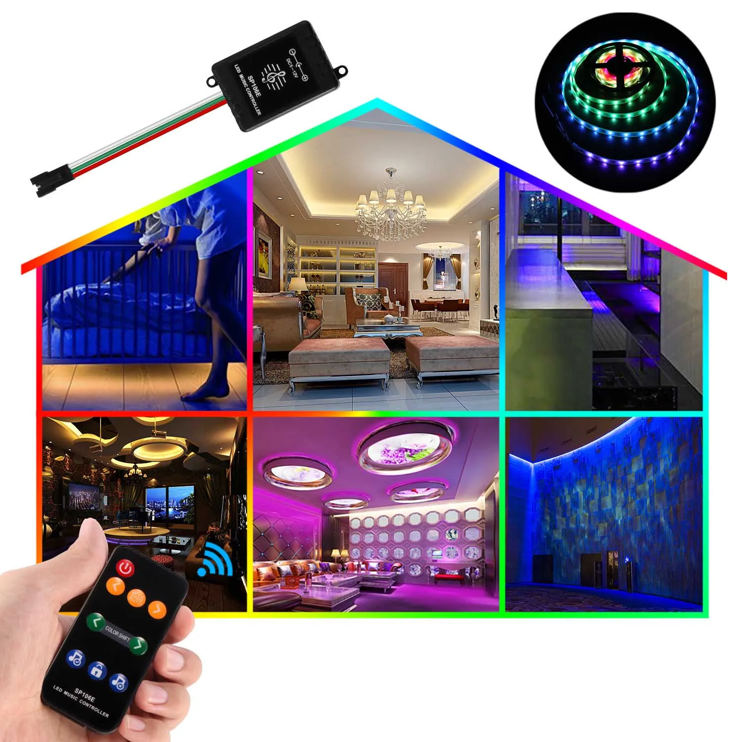 LED Music Controller With 9 Keys Remote Controller Adjust Brightness For WS2811 Flexible LED RGB