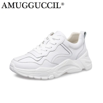 

Split real Leather Beige Lace Up Fashion Platform Spring Autumn Lady Girl Females Women White Shoes D1091