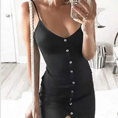 CHUQING Лидер продаж Новая Сексуальная Облегающая майка платье с разрезом спереди однотонные тонкие вечерние платья - Цвет: Black
