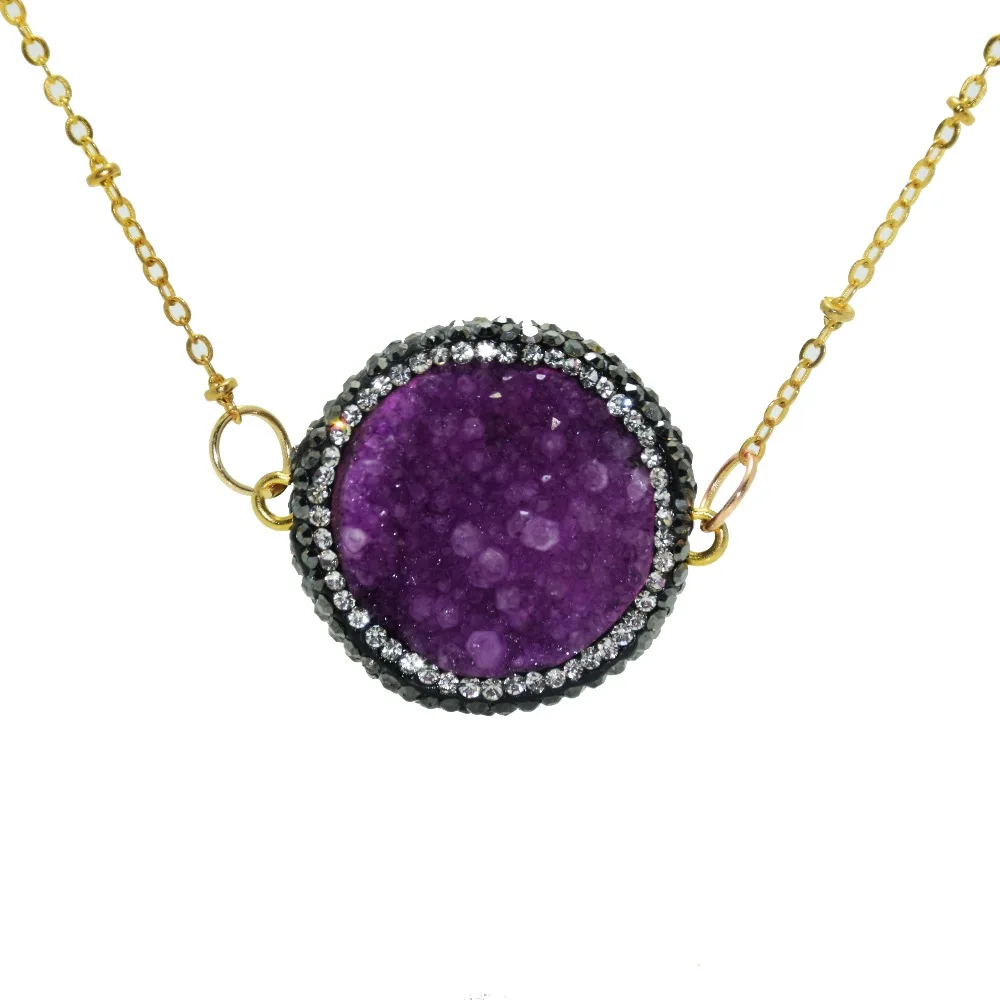 Fashion Jewelry Raw Crystal Quartz natural stone chain Necklace men geode druzy connector necklace with rhinestone crystal paved | Украшения