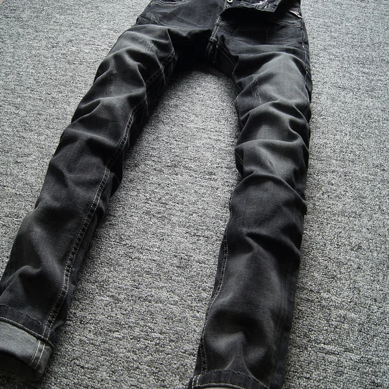 Итальянский стиль, Ретро стиль, мужские джинсы, черный цвет, зауженные джинсы, Мужские штаны на пуговицах, брендовая одежда, модные обтягивающие джинсы, размер 29-38