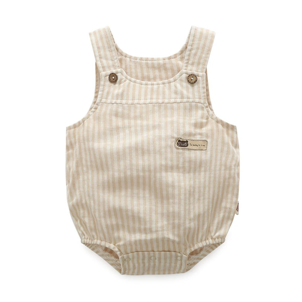Летний стильный Детский комбинезон для новорожденных, дизайн, хлопковый комбинезон с оборками, одежда для мальчиков, треугольные комбинезоны, полосатый тонкий жилет из органического хлопка