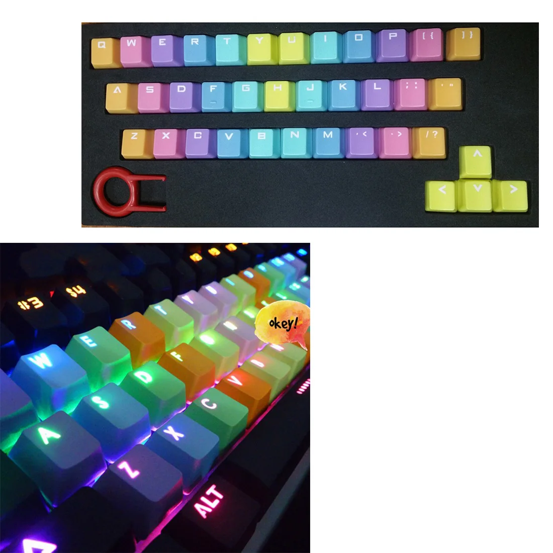 

New Side-printed Top-printed Blank for PBT 37 Keycaps plus Spacebar Keycap Puller Rainbow Keycaps For Mechanical Keyboard