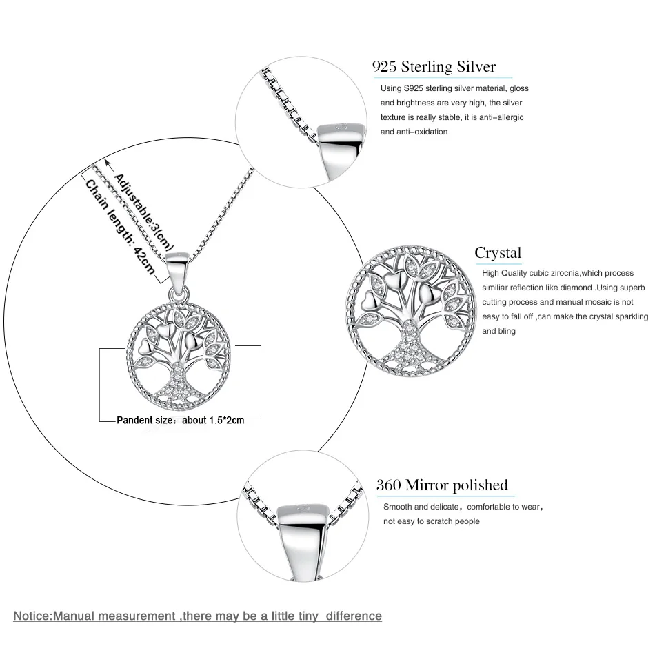 BELAWANG 925 пробы Серебряная цепочка Ожерелье s Кристалл CZ Древо жизни кулон ожерелье для женщин Роскошные S925 серебряные ювелирные изделия
