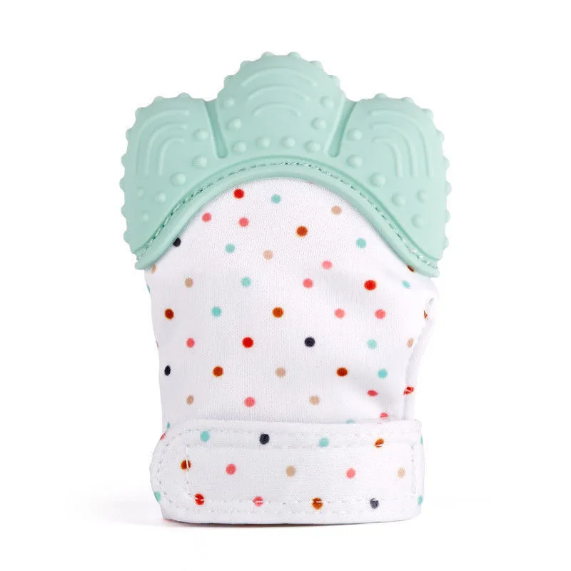 

Hot sell Safe Silicone Baby Mitt Teething Mitten Teething Glove Candy Wrapper Sound Teether
