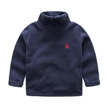 Kids Solid T-shirts 2017 Winter New Baby Boys Anchor Embroidery Turtleneck Fleece Thick Bottoming Shirts Children Pullover Coats