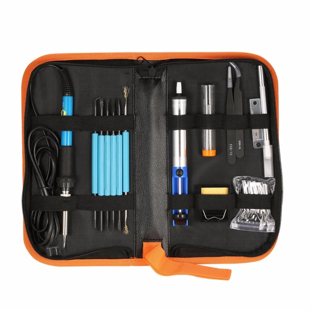 

60W Electronic Soldering Iron Gun Welding Repair Tool Kit Temperature Adjustable+Tips Desoldering Pump Carving Knife for US Plug